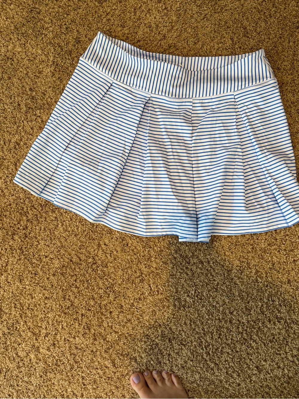 Addison Bay Blue and White Striped Pleated Skort